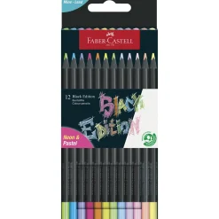 FABER-CASTELL Astuccio in cartone da 12 matite colorate black edition neon + pastel> Cancelleria E Accessori