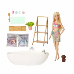 Barbie – vasca relax playset, con 1 bambola, 1 cucciolo, coriandoli di sapone colorati e accessori, giocattolo per bambini, 3+ anni, hkt92> Fashion Dolls