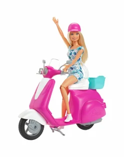 Barbie – bambola bionda con scooter rosa e accessori, 3+anni> Fashion Dolls