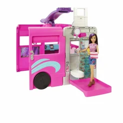 Barbie camper dei sogni playset con veicolo con ruote funzionanti, 7 aree gioco, piscina, scivolo e +60 accessori, giocattolo per bambini 3+ anni><noscript><img width=