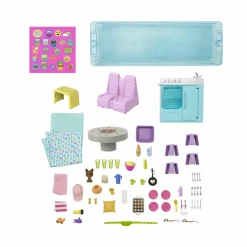 Barbie camper dei sogni playset con veicolo con ruote funzionanti, 7 aree gioco, piscina, scivolo e +60 accessori, giocattolo per bambini 3+ anni><noscript><img width=