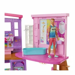 Barbie casa di malibu (106 cm) playset casa delle bambole con 2 piani, 6 stanze, ascensore, altalena e +30 accessori, giocattolo per bambini 3+ anni><noscript><img width=