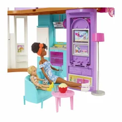 Barbie casa di malibu (106 cm) playset casa delle bambole con 2 piani, 6 stanze, ascensore, altalena e +30 accessori, giocattolo per bambini 3+ anni><noscript><img width=