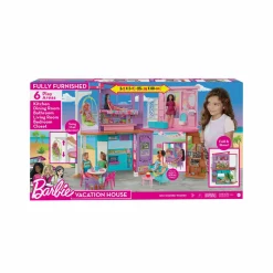 Barbie casa di malibu (106 cm) playset casa delle bambole con 2 piani, 6 stanze, ascensore, altalena e +30 accessori, giocattolo per bambini 3+ anni><noscript><img width=