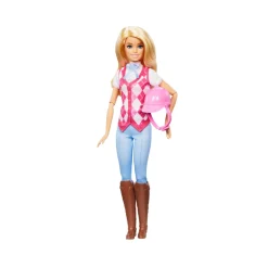 Barbie malibu, bambola bionda con outifit e accessori da equitazione inclusi> Fashion Dolls