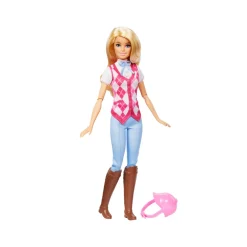 Barbie malibu, bambola bionda con outifit e accessori da equitazione inclusi><noscript><img width=