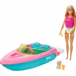 Barbie playset con bambola bionda, motoscafo galleggiante, cucciolo e accessori, 3+anni> Fashion Dolls