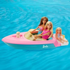 Barbie playset con bambola bionda, motoscafo galleggiante, cucciolo e accessori, 3+anni><noscript><img width=