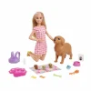 Barbie , playset cuccioli appena nati con bambola bionda, cane che partorisce, 3 cuccioli e funzione cambia colore e accessori per accudirli, giocattolo per bambini 3+ anni> Fashion Dolls
