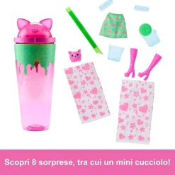 Barbie pop reveal serie frullati – bambola assortita con cerchietto e cucciolo incluso + 8 accessori a sorpresa><noscript><img width=