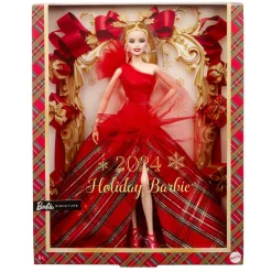 Barbie signature – magia delle feste 2024, bambola bionda con abito e gonna a quadri, confezione da esporre, regalo per le feste> Fashion Dolls