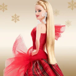 Barbie signature – magia delle feste 2024, bambola bionda con abito e gonna a quadri, confezione da esporre, regalo per le feste><noscript><img width=
