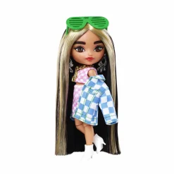 Barbie -extra minis mini bambola articolata con giacca a quadri e morbidi capelli bicolore, giocattolo per bambini 3+ anni, hgp64><noscript><img width=