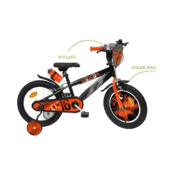 SUN&SPORT Bicicletta 16″ – arancione. 2 freni caliper – borraccia e mascherina frontale e disco colorato nella ruota anteriore inclusi – adatta per  bambini dai 8-12 anni> Biciclette Per Bambini