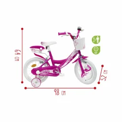 SUN&SPORT Bicicletta 14″ – fucsia – bauletto, cestello e disco colorato nella ruota anteriore inclusi – adatta per  bambini dai 5-7 anni><noscript><img width=