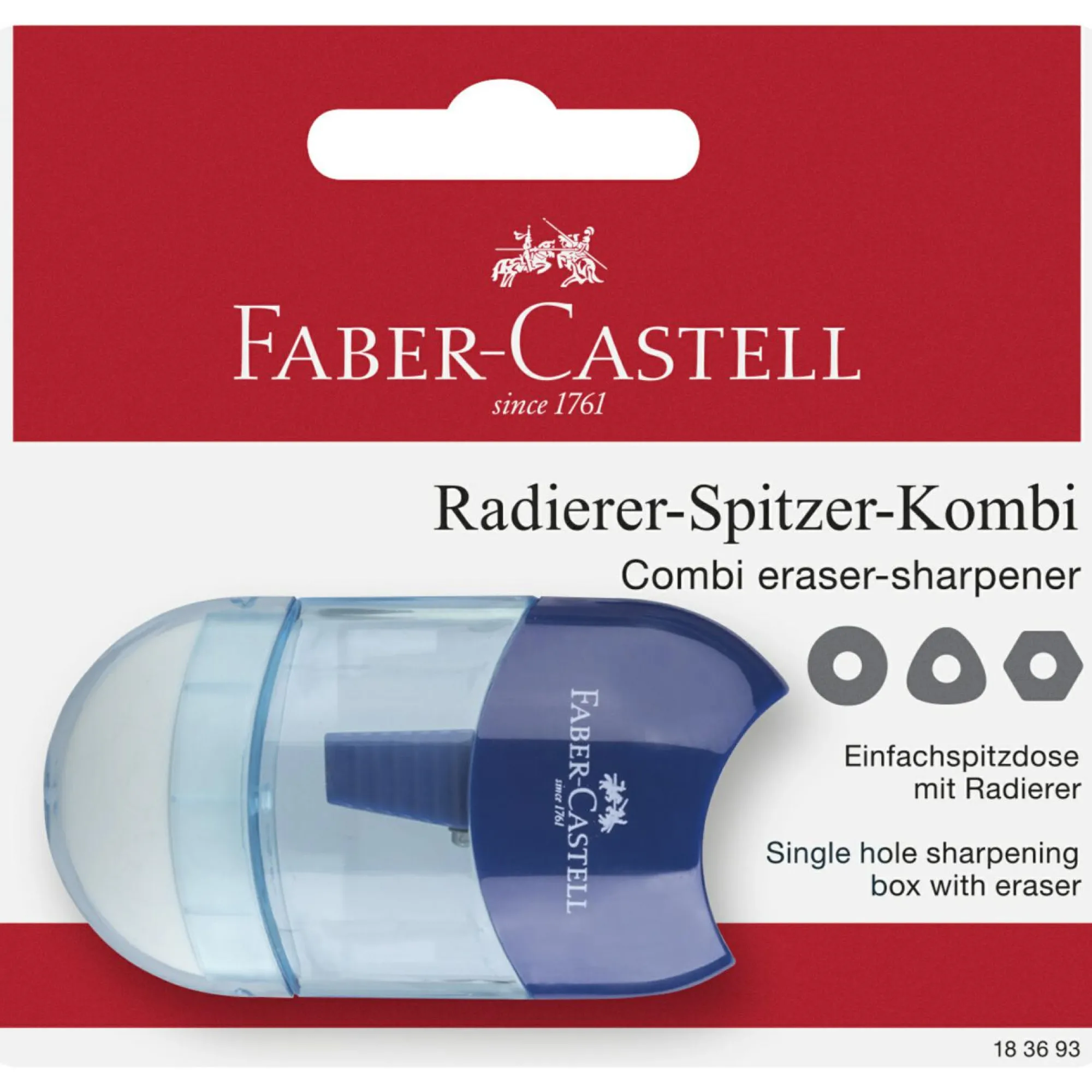 FABER-CASTELL Blister con 1 mini eraser-sharpener combi –  adatto per tutte le forme di matite –   blu> Cancelleria E Accessori