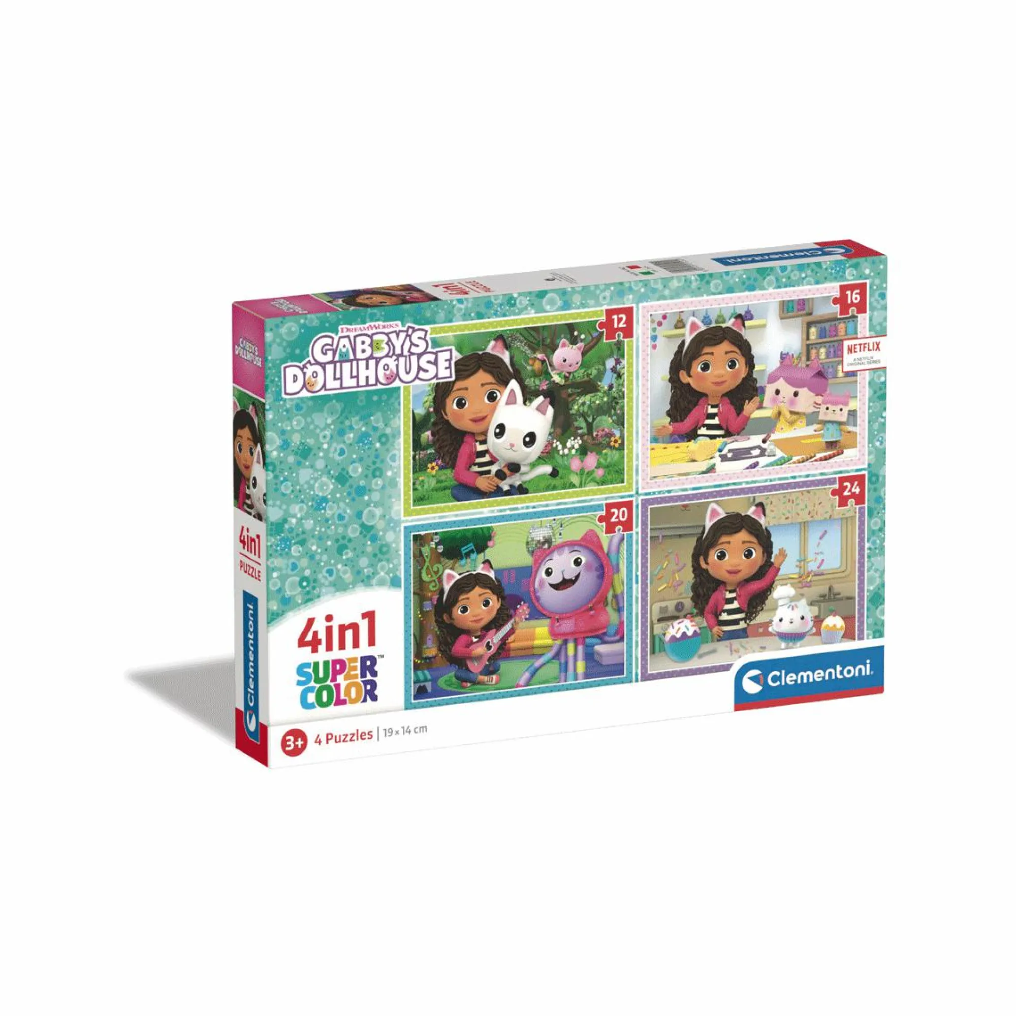 CLEMENTONI supercolor puzzle gabby’s dollhouse – 1×12 + 1×16 + 1×20 + 1×24 pezzi, puzzle bambini 3 anni> Puzzle Per Bambini