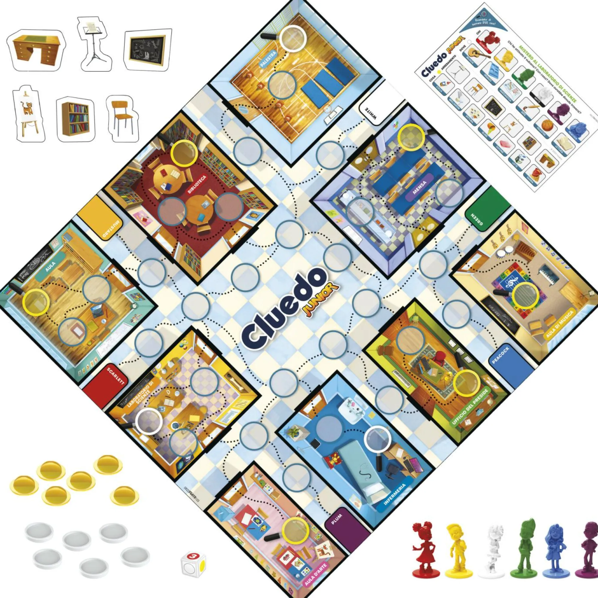HASBRO GAMING Cluedo junior, gioco in scatola , tabellone fronte-retro, 2 giochi in 1, gioco di mistero per bambini e bambine più piccoli, giochi da tavolo per bambini e bambine> Giochi Di Società Per Bambini