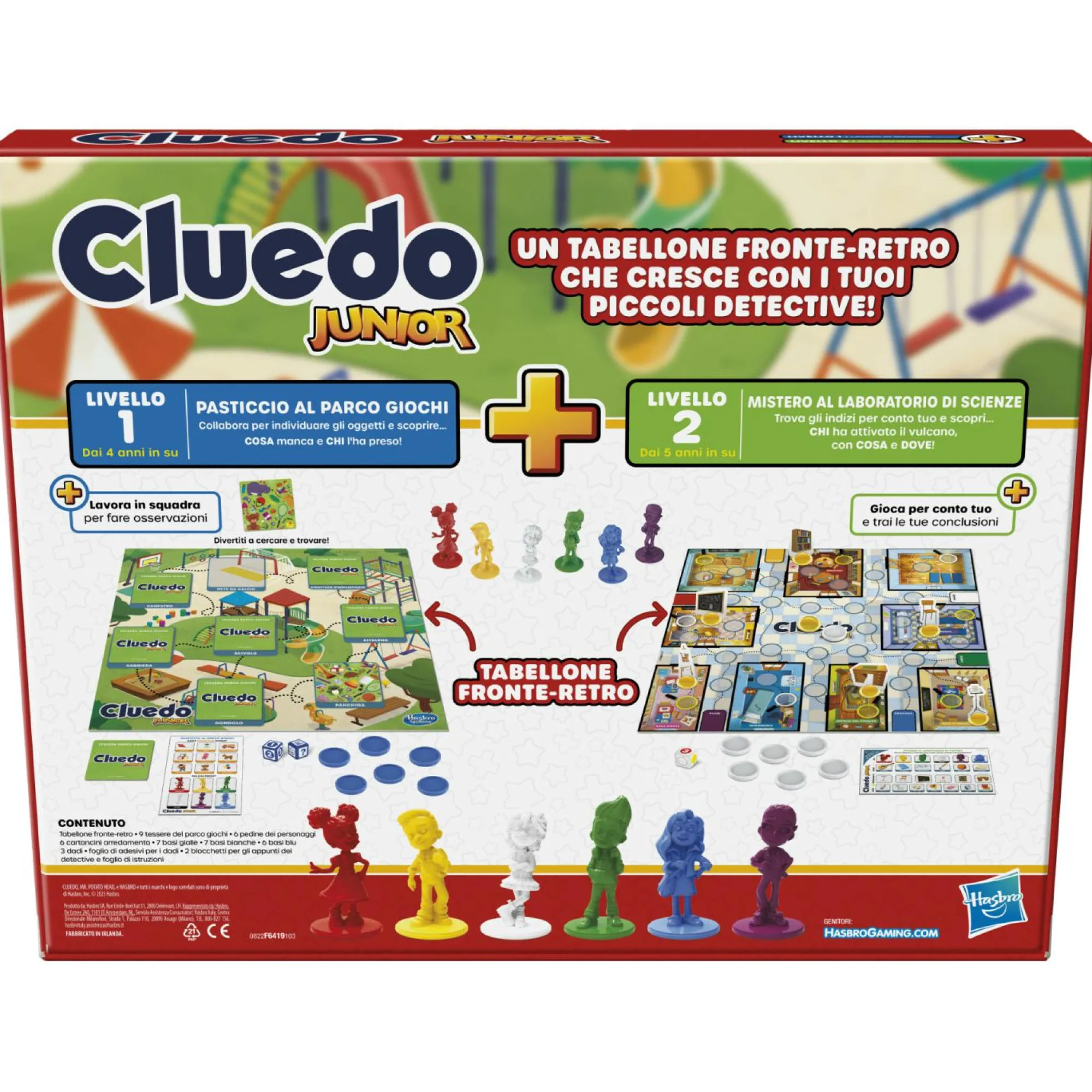 HASBRO GAMING Cluedo junior, gioco in scatola , tabellone fronte-retro, 2 giochi in 1, gioco di mistero per bambini e bambine più piccoli, giochi da tavolo per bambini e bambine> Giochi Di Società Per Bambini