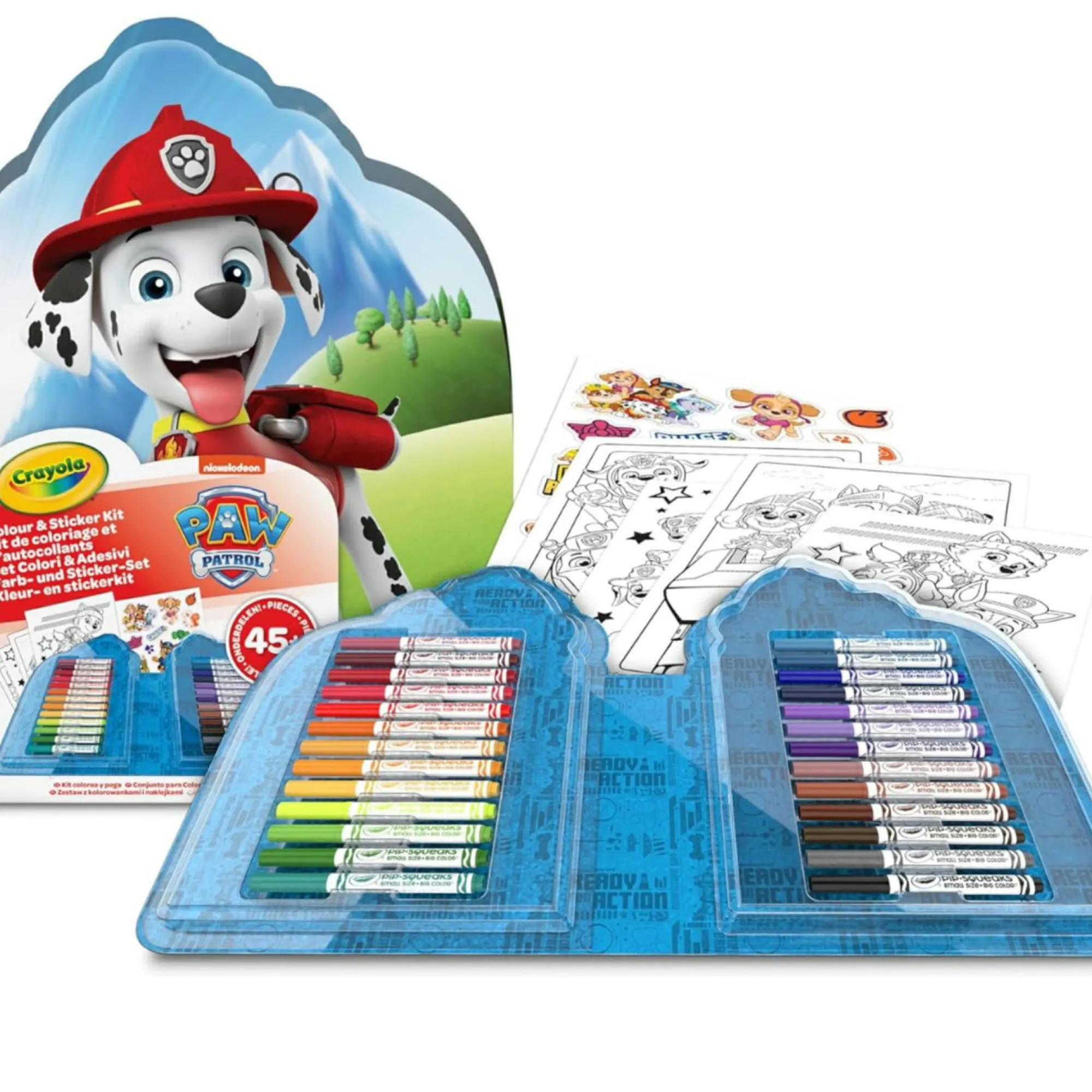 Paw Patrol Crayola – valigetta colori & adesivi , set con pennarelli, pagine da colorare, adesivi, 45 pezzi, regalo creativo per bambini, da 5 anni> Kit Artistici E Pittura