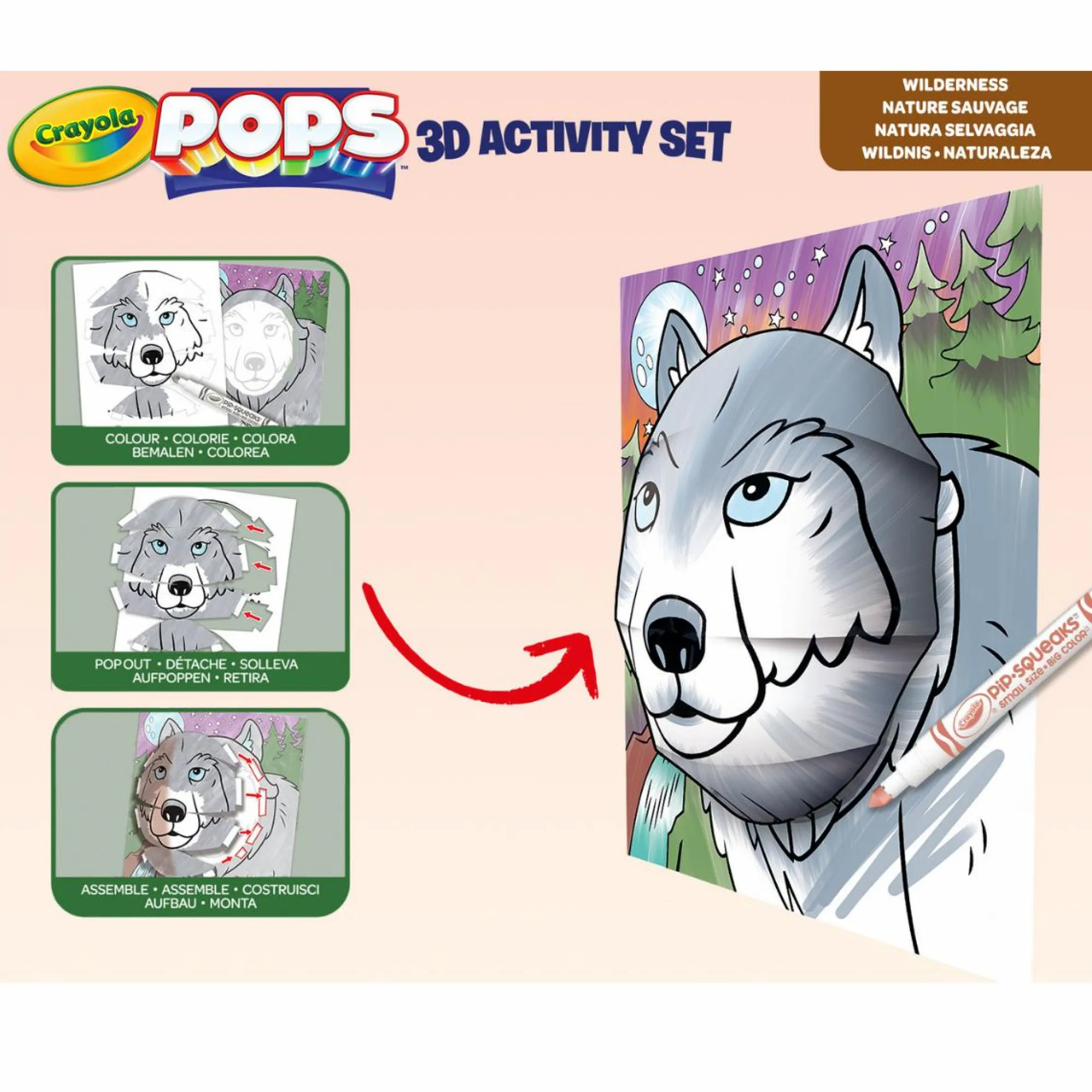 CRAYOLA pops 3d activity set lupo e natura selvaggia – colora e crea disegni tridimensionali> Kit Artistici E Pittura