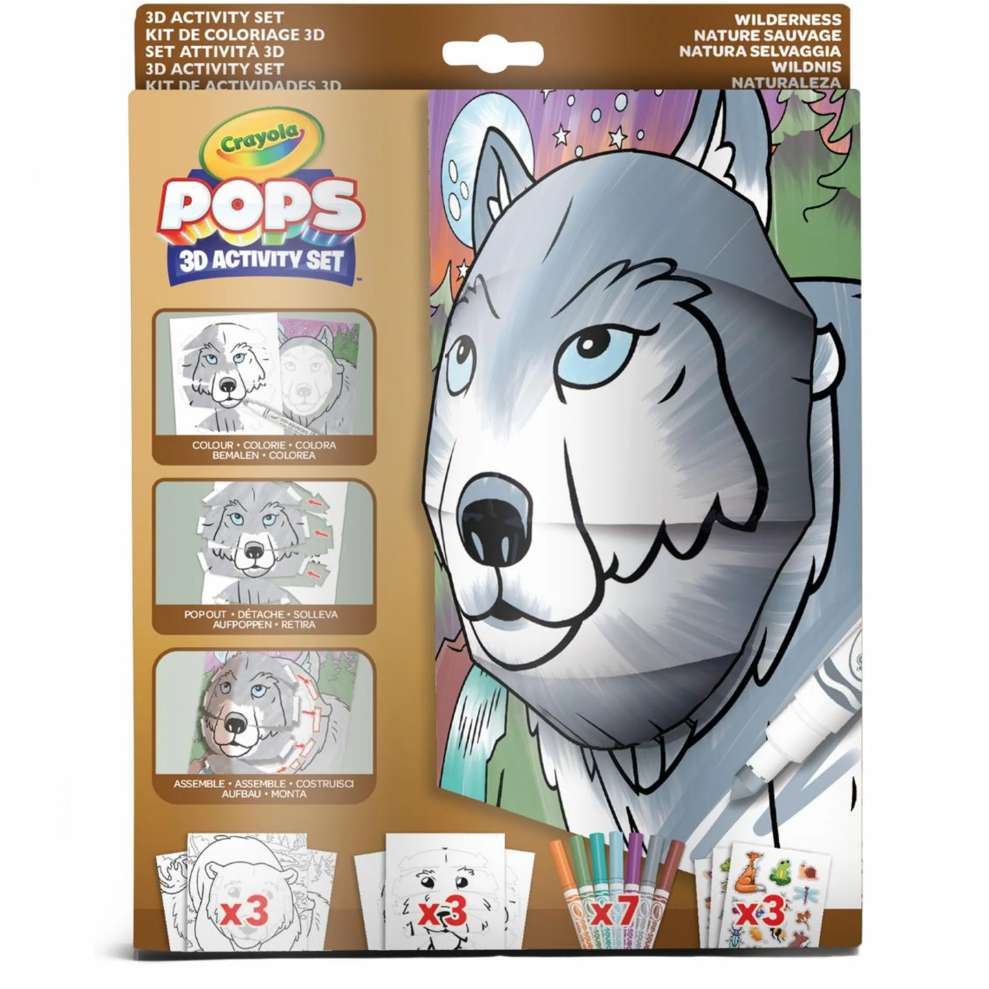 CRAYOLA pops 3d activity set lupo e natura selvaggia – colora e crea disegni tridimensionali> Kit Artistici E Pittura