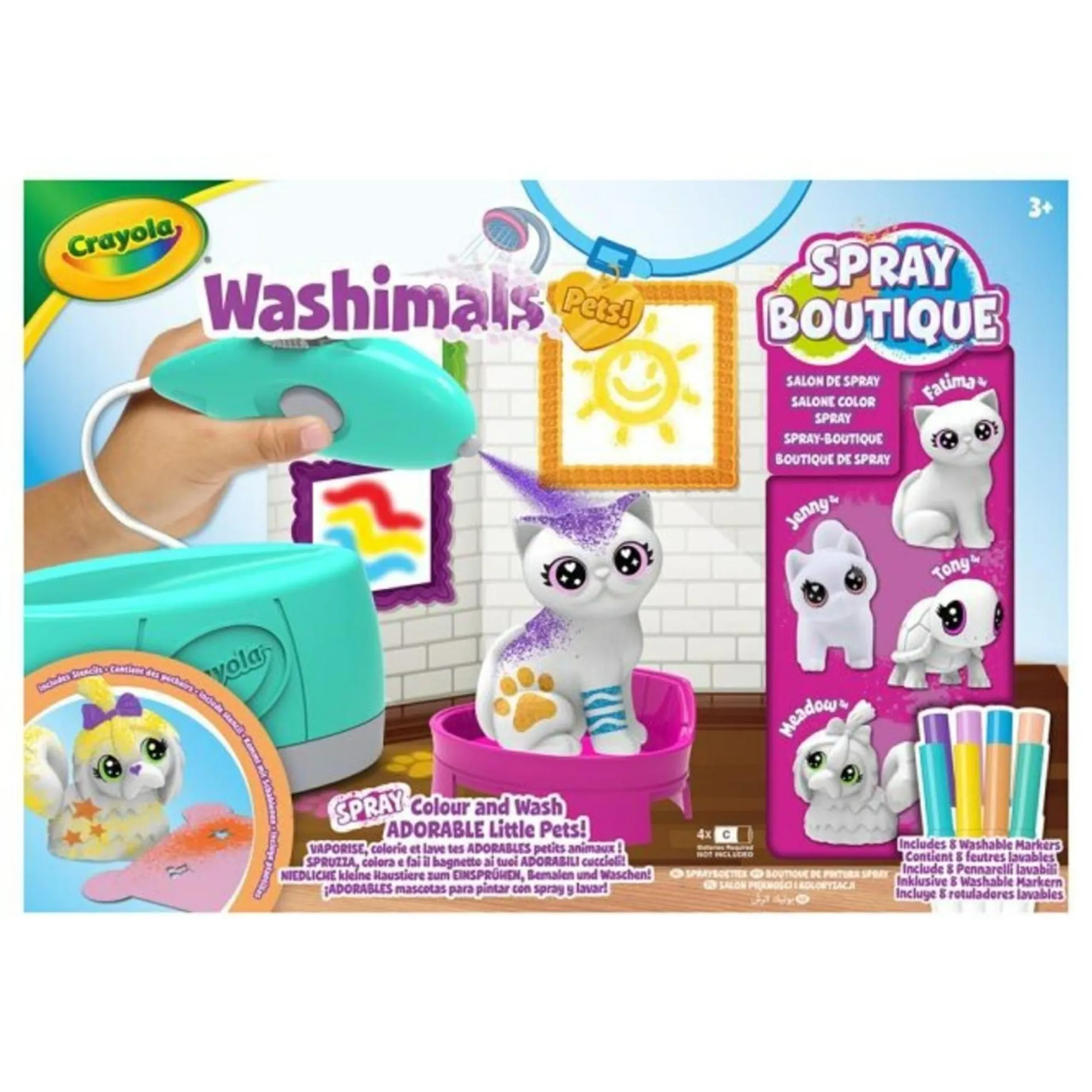 CRAYOLA washimals spray boutique set – attività colora lava ricolora con 4 cuccioli> Action Figures