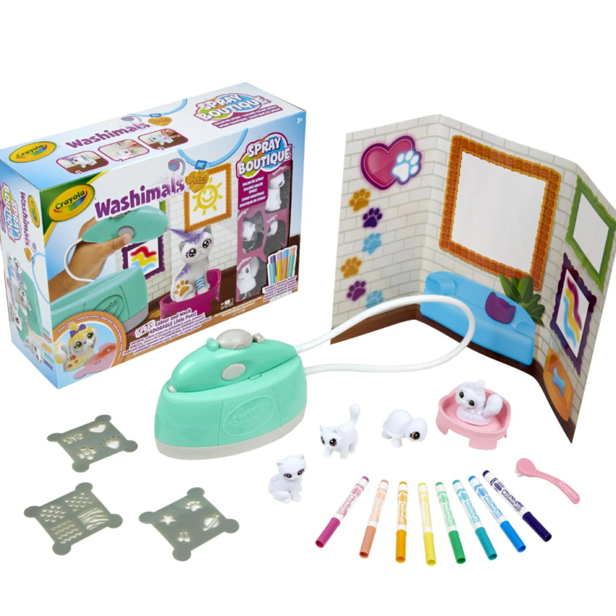 CRAYOLA washimals spray boutique set – attività colora lava ricolora con 4 cuccioli> Action Figures