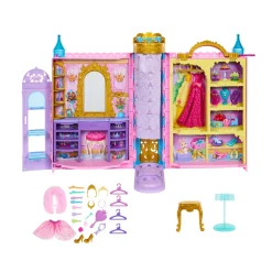 DISNEY PRINCESS – guardaroba da favola, playset armadio apribile fino a 60cm con 2 abiti e 25 accessori> Fashion Dolls
