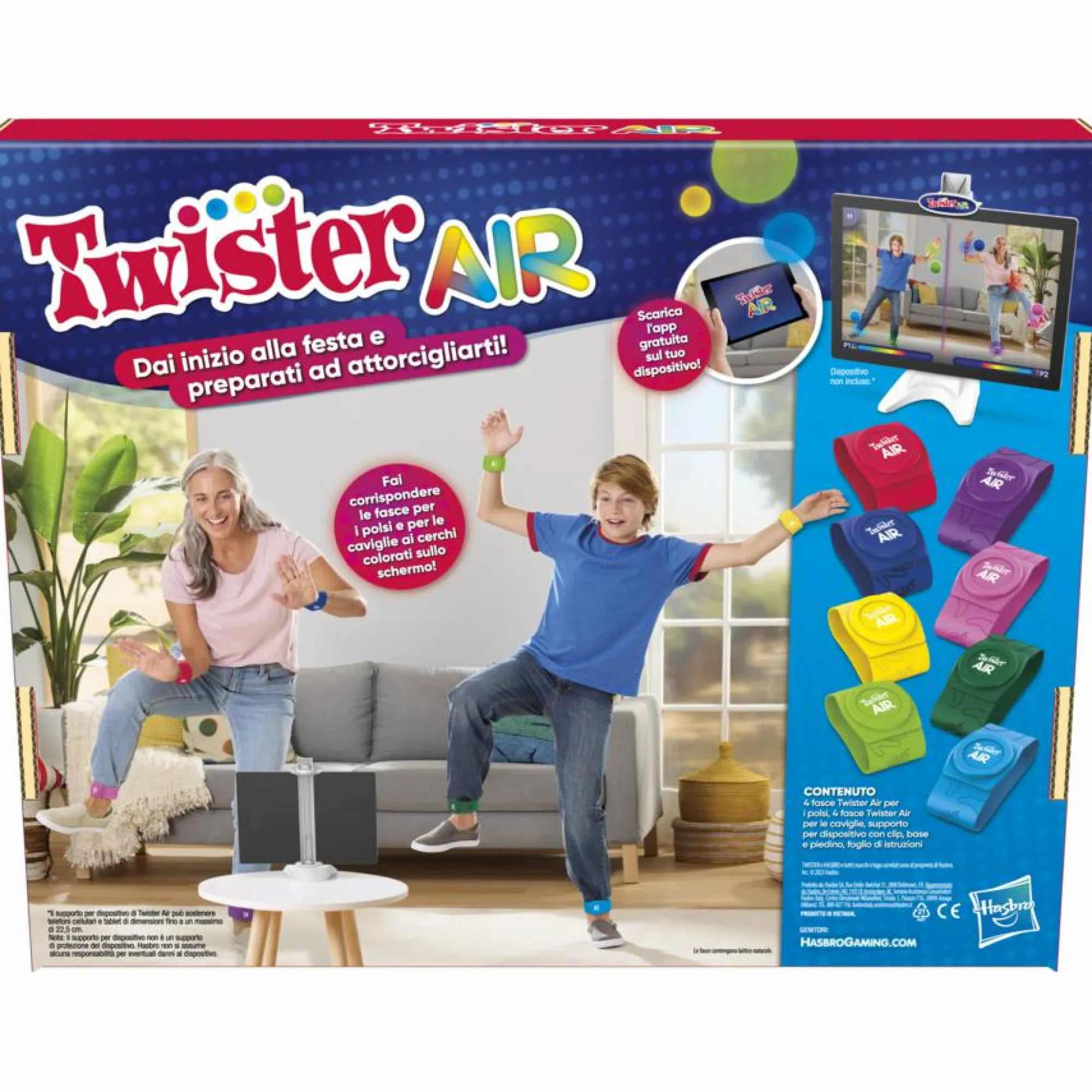 HASBRO GAMING Gioco twister air, gioco twister con app per realtà aumentata, si collega a dispositivi smart, giochi attivi per feste, dagli 8 anni in su> Giochi In Scatola Per Famiglia