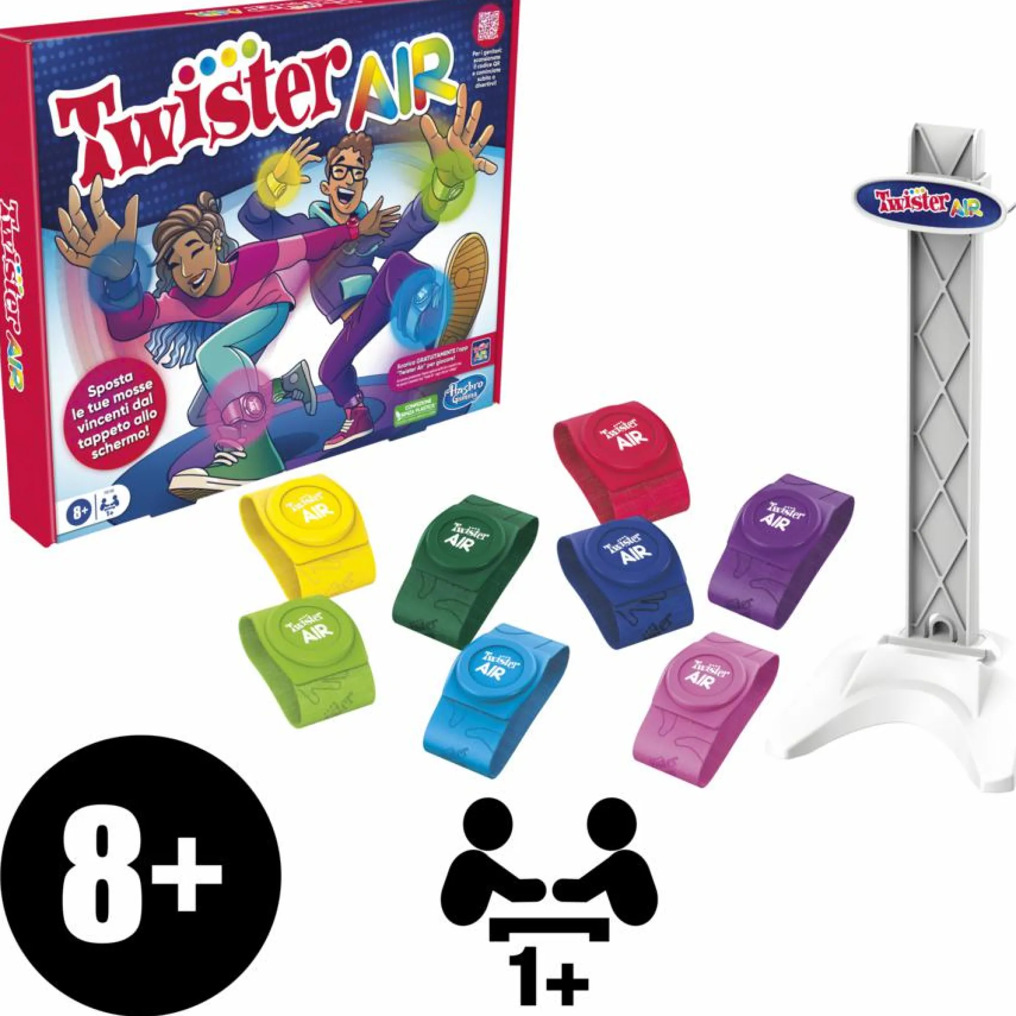 HASBRO GAMING Gioco twister air, gioco twister con app per realtà aumentata, si collega a dispositivi smart, giochi attivi per feste, dagli 8 anni in su> Giochi In Scatola Per Famiglia