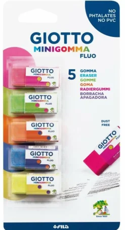 GIOTTO mini gomma fluo – confezione 5 minigomme colori fluo> Cancelleria E Accessori
