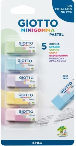GIOTTO mini gomma pastel – confezione 5 minigomme colori pastello> Cancelleria E Accessori