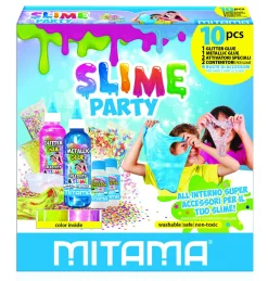MITAMA Glitter glue slime party 10 pz.,2 glue+2 attivatori+ 6 accessori> Cancelleria E Accessori