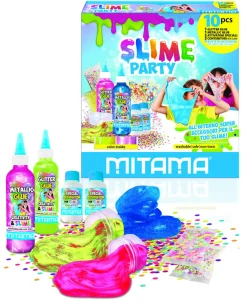 MITAMA Glitter glue slime party 10 pz.,2 glue+2 attivatori+ 6 accessori> Cancelleria E Accessori