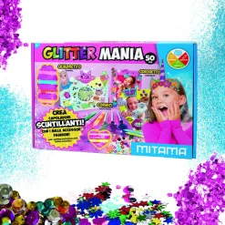 MITAMA Glitter mania 50 pezzi, contenuto : 6 pennarelli glitter, 10 tubetti glitter, 4 colle glitter, 2 colle liquide, 1 quadretto, 1 cornice, 1 cerchietto unicorno, 20 bustine con accessori glitter, 4 ganci cornice,> Cancelleria E Accessori