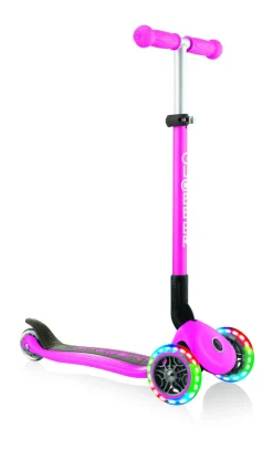 GLOBBER primo foldable lights: monopattino 3 ruote rosa neon – per bambini 3-7 anni><noscript><img width=