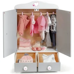 LOVE BEBE' Guardaroba in legno per bambole con pomelli a forma di cuore – love bebe’> Bambolotti