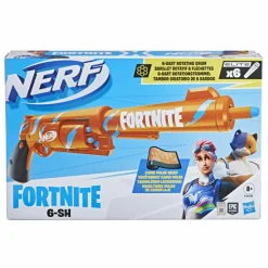 NERF Hasbro fortnite 6-sh – blaster con caricamento con percussore, caricatore a tamburo da 6 dardi, include 6 dardi elite><noscript><img width=