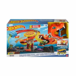 Hot Wheels – attacco del cobra in pizzeria, playset con pista a spirale e funzione a scomparsa casuale con 3 percorsi, veicolo incluso> Macchinine Bambini
