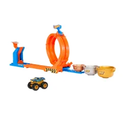 Hot Wheels monster trucks – sfida trofeo gira e capovolgi, playset con 2 modalità di gioco, pista e truck incluso> Garage E Circuiti