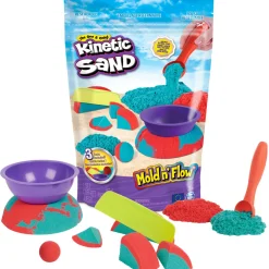 KINETIC SAND , mold n’ flow, 680g di , sabbia in 2 colori, rossa e verde, 3 strumenti per modellare e creare, gioco per bambini e bambine, 3+ anni> Mosaici, Sabbia, Glitter