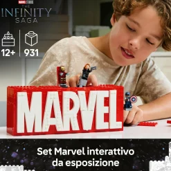 LEGO SUPER HEROES Lego 76313 logo e minifigure marvel con supereroi di hulk, thor, iron man, black widow e captain america, giochi bambini 12+> Mattoncini