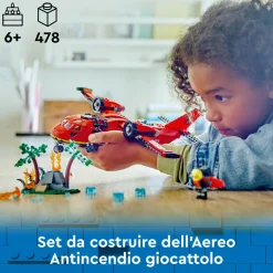 Lego city 60413 aereo antincendio, giocattolo dei vigili del fuoco per bambini di 6+ anni con 3 minifigure dei pompieri> Mattoncini