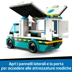 LEGO CITY 60451 ambulanza di emergenza giocattolo con 2 minifigure, giochi educativi bambini 5+, regalo per l’apprendimento><noscript><img width=
