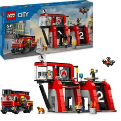 Lego city 60414 caserma dei pompieri e autopompa con camion giocattolo, 6 minifigure, cane e accessori, gioco per bambini 6+> Mattoncini