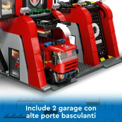 Lego city 60414 caserma dei pompieri e autopompa con camion giocattolo, 6 minifigure, cane e accessori, gioco per bambini 6+> Mattoncini