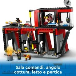 Lego city 60414 caserma dei pompieri e autopompa con camion giocattolo, 6 minifigure, cane e accessori, gioco per bambini 6+><noscript><img width=