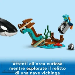 Lego city 60368 esploratore artico, grande nave giocattolo galleggiante con elicottero, gommone, sottomarino e relitto barca> Mattoncini