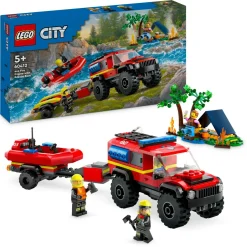 Lego city 60412 fuoristrada antincendio e gommone di salvataggio, camion dei pompieri giocattolo, giochi per bambini 5+ anni> Mattoncini